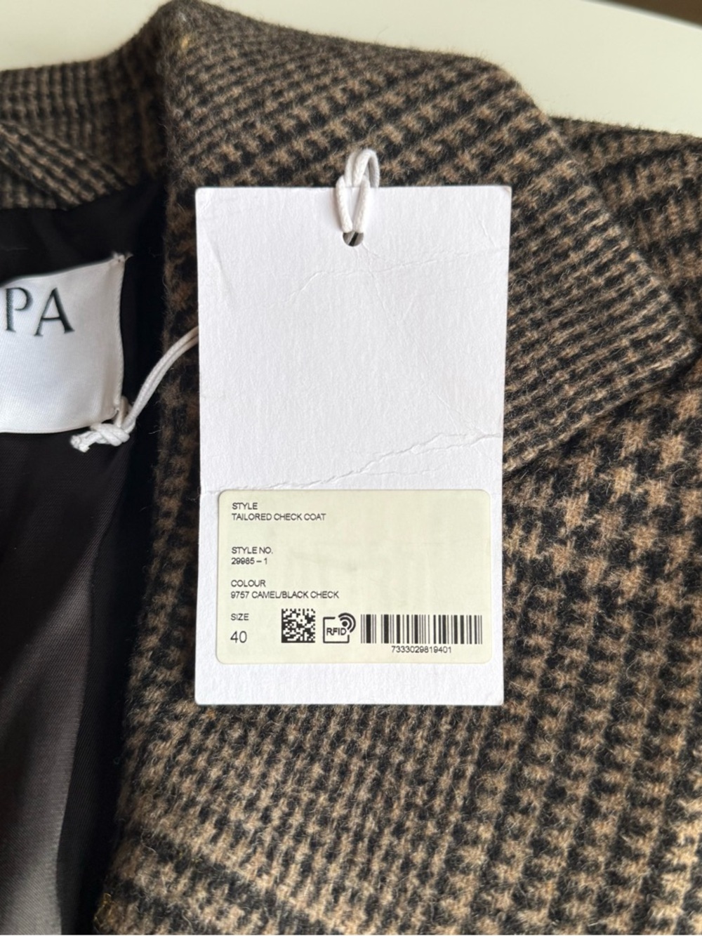 Filippa K Coat Women’s Beige Black Peacoat Plaid Double-Breasted Wool Size 40 - Picture 7 of 16